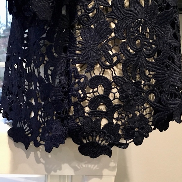 Floral Crochet Zara Blouse Navy Blue Three Quarter Sleeve - Picture 11 of 14